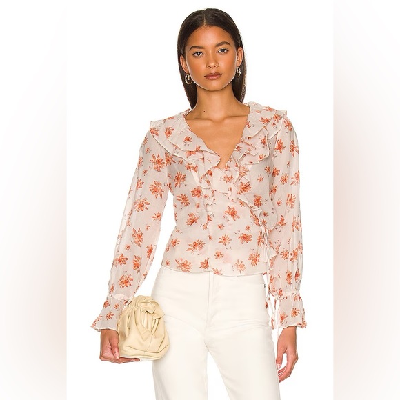 NWT Free People Amanda Floral Ruffle Wrap Blouse - Picture 2 of 6